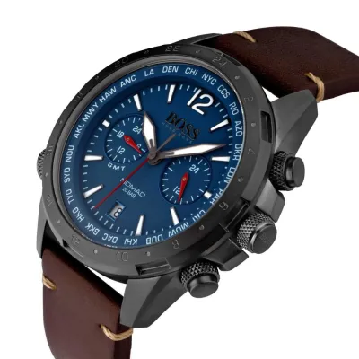 Hugo Boss Nomad Blue Dial Brown Leather Strap Watch 